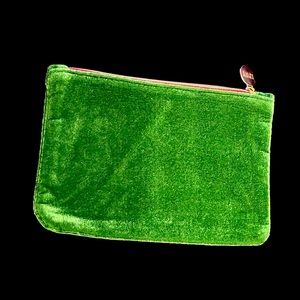 Ipsy 7" x 5" Cosmetic Case * Green Velvet-like‎ fabric, red/burgandy inside